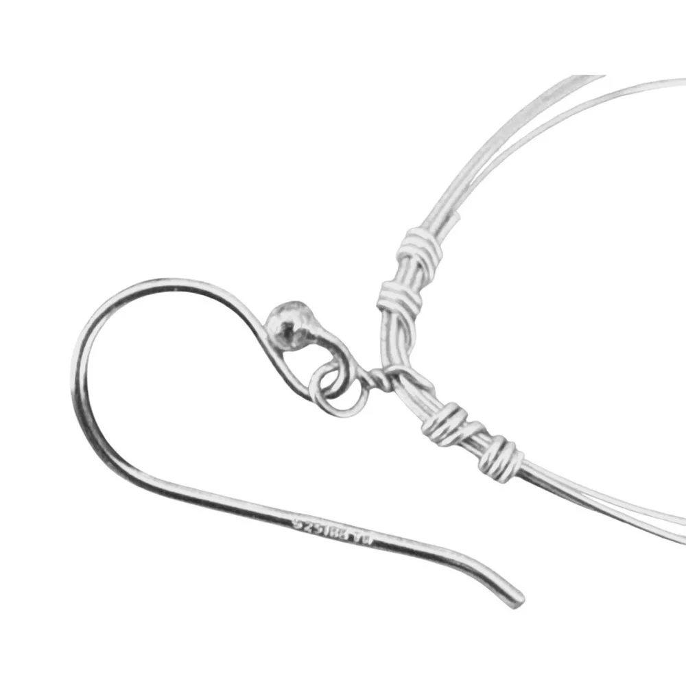 Sterling Silver 3 Wire Beaded Teardrop Dangle Earrings